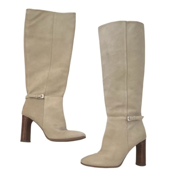 Franco Sarto Cassie Suede Womens Round Toe Tall Knee-High Boots, Cream, Size 8 - Picture 2 of 12